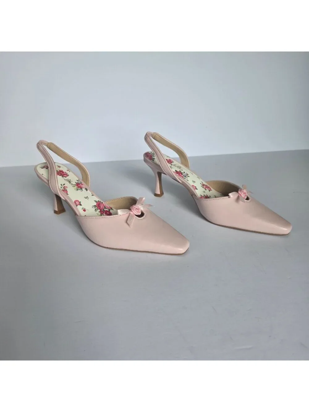 For Love & Lemons Suzette Fairycore Pink Slingback Heels Cottagecore. Size US9